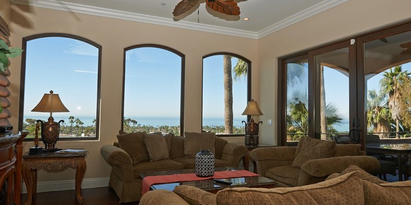   Living room with ocean views and elegant decor.
